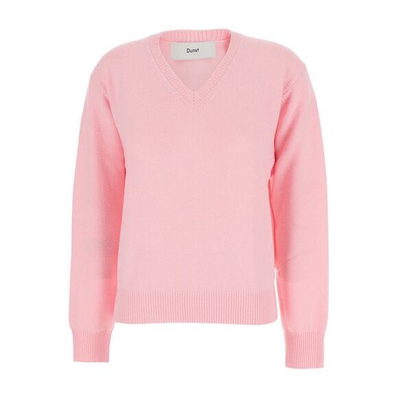 Dunst Women Pink V-Neck Sweater With Ribbed Details In Cashmere Woman - Picture 1 of 3